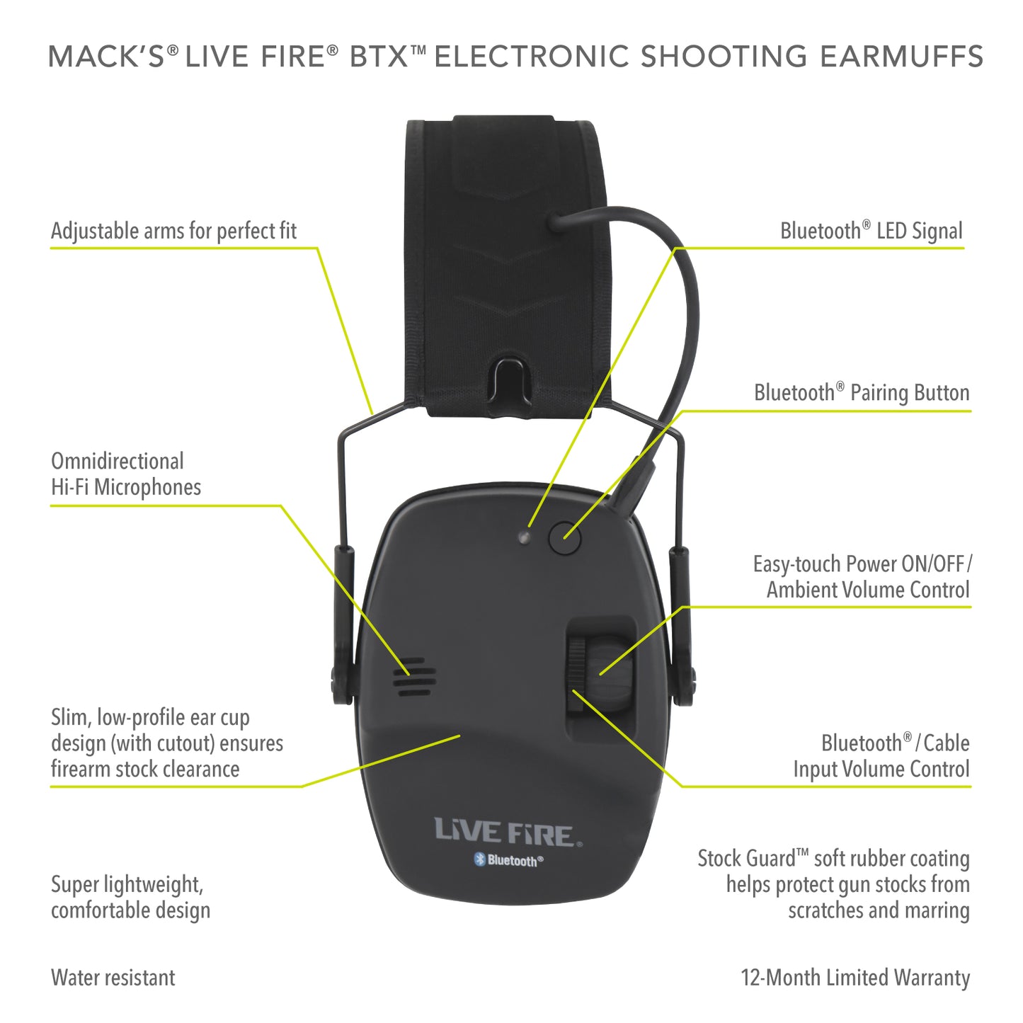 Live Fire® BTX™ Electronic Shooting Earmuffs with Bluetooth® Wireless Technology