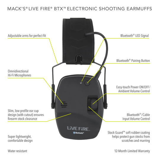 Live Fire® BTX™ Electronic Shooting Earmuffs with Bluetooth® Wireless Technology